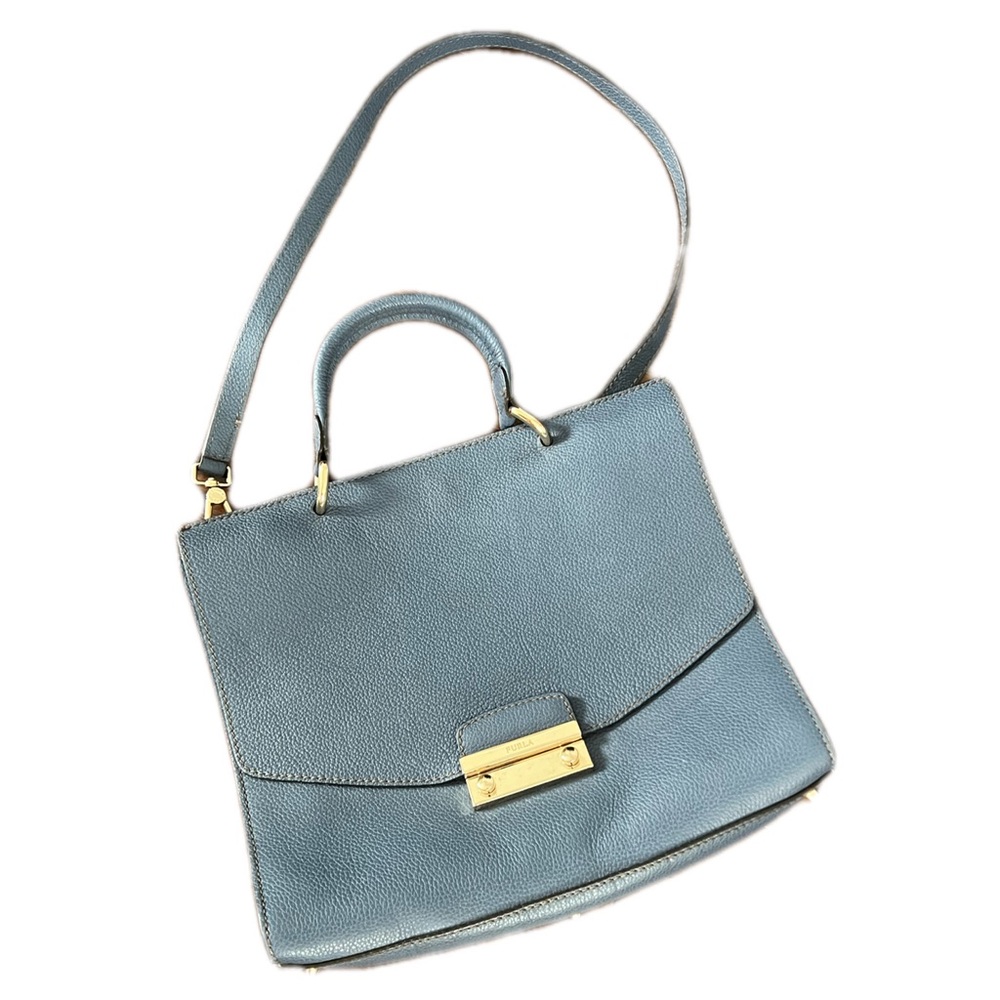 FURLA SLATE BLUE TOP HANDLE BAG WITH SHOULDER STRAP